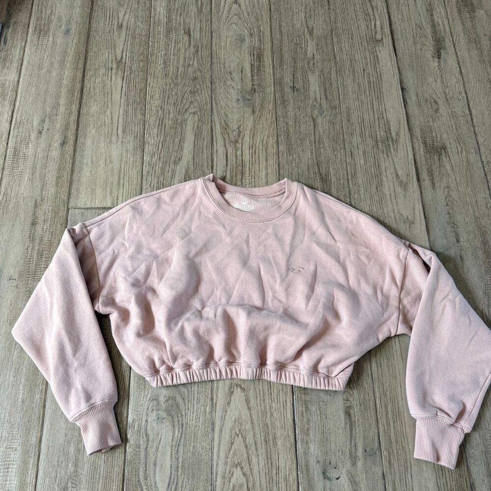 Hollister Pale Pink Cropped Crew Sweatshirt Elastic Waist Medium